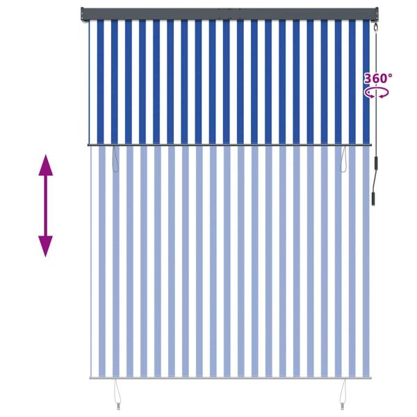 Outdoor Rollo Gestreift Verstellbar Blau und weiß 200 x 250 cm Stoff