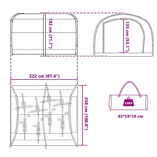 Fahrradgarage mit Dach mit Speicher Grau und Orange 256 x 222 x 182 cm