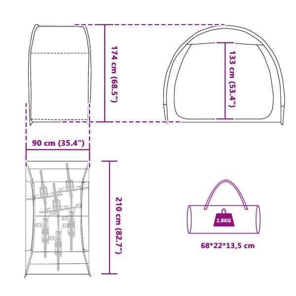 Rückseitiges Aufbewahrungszelt mit Dach Grün 210 x 90 x 174 cm