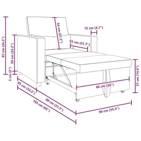 Ausziehbare Schlafcouch Einzel Cremeweiß 90 x 165 x 87 cm Stoff