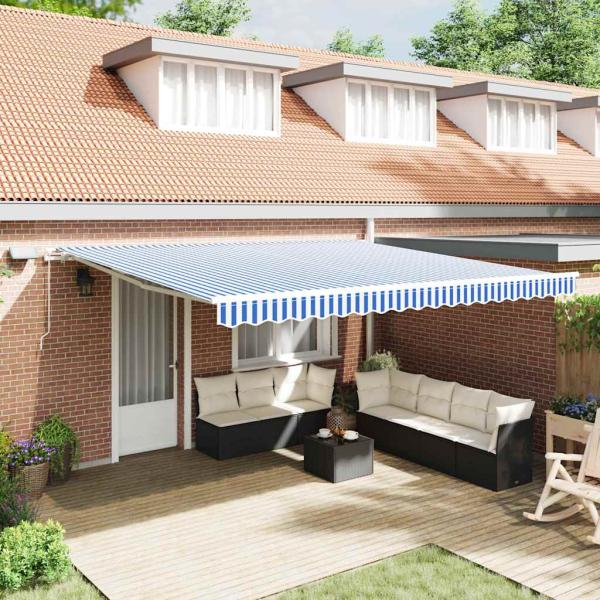 ARDEBO.de - Einziehbare Markise Blau und weiß 5 x 3 m Stoff und Metall