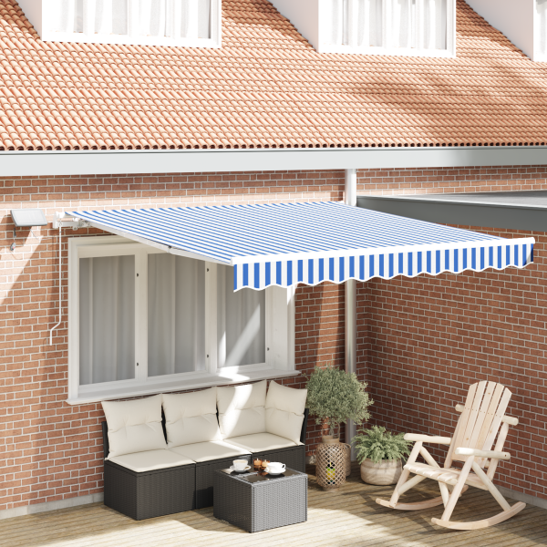 Einziehbare Markise Blau und weiß 3.5 x 2.5 m Stoff und Metall