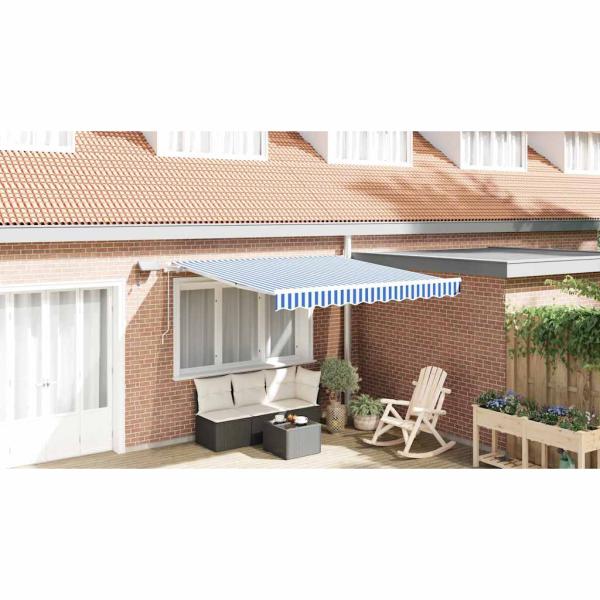 Einziehbare Markise Blau und weiß 3.5 x 2.5 m Stoff und Metall