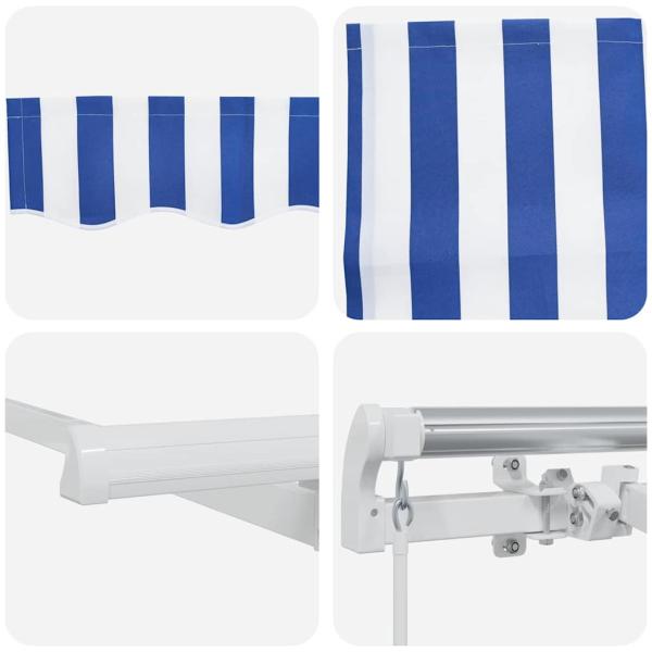 Einziehbare Markise Blau und weiß 3.5 x 2.5 m Stoff und Metall