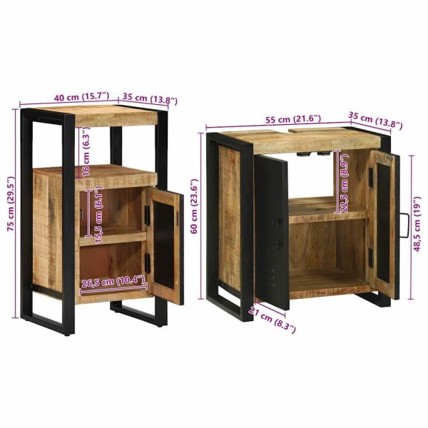 Badezimmermöbel Set 2 pcs Braun Massives, grobes Mangoholz