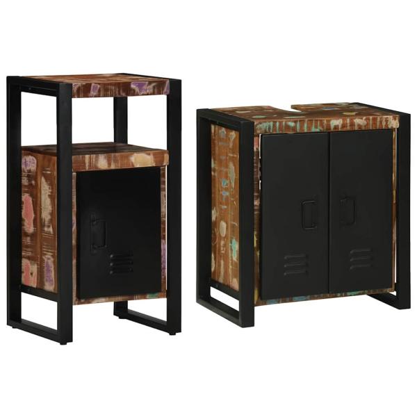ARDEBO.de - Badezimmermöbel Set mit Regal 2 pcs Braun recyceltes Massivholz