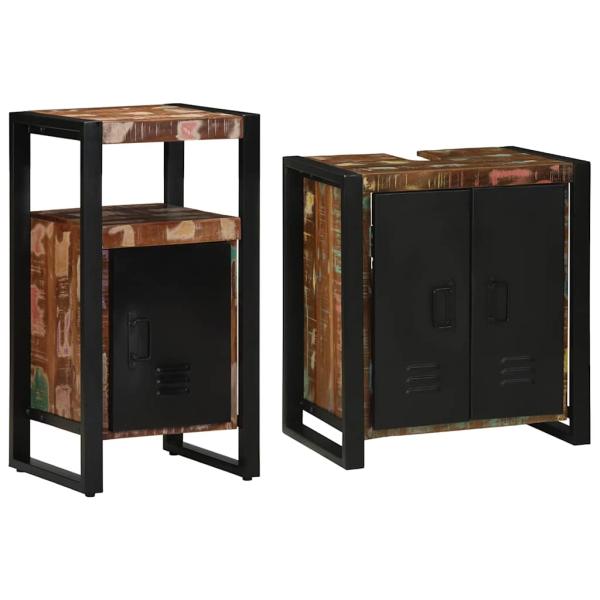 Badezimmermöbel Set mit Regal 2 pcs Braun recyceltes Massivholz