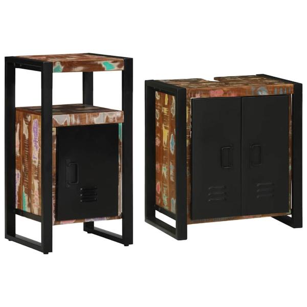Badezimmermöbel Set mit Regal 2 pcs Braun recyceltes Massivholz