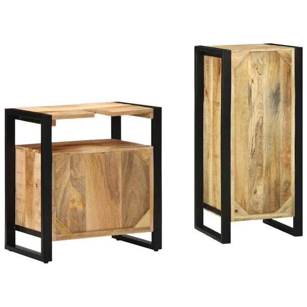 Badezimmermöbel Set mit Regal 2 pcs Braun Massives Mango-Holz