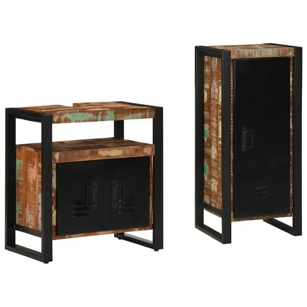 Badezimmermöbel Set 2 pcs Mehrfarbig Massives recyceltes Holz