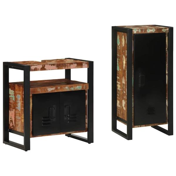 Badezimmermöbel Set 2 pcs Mehrfarbig Massives recyceltes Holz