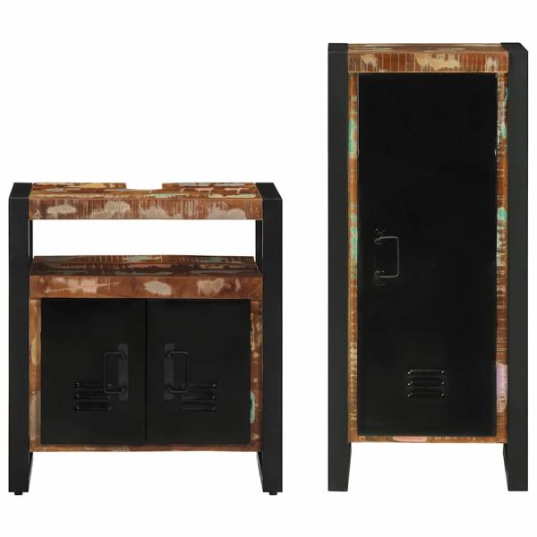 Badezimmermöbel Set 2 pcs Mehrfarbig Massives recyceltes Holz