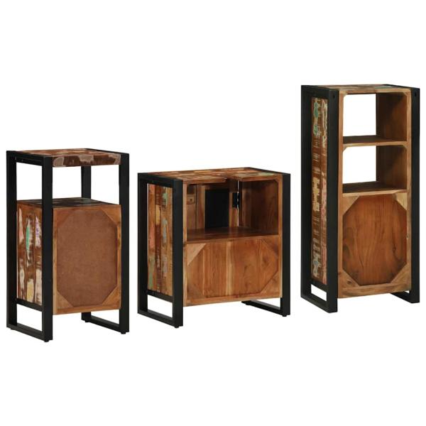 Badezimmermöbel Set 3 pcs Mehrfarbig Massives recyceltes Holz