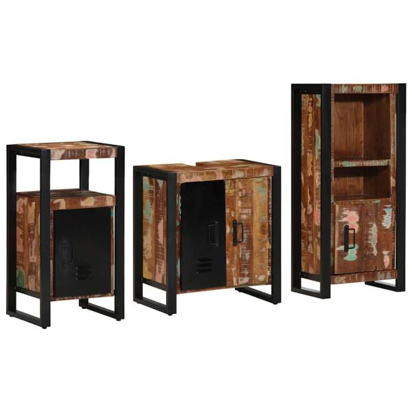 Badezimmermöbel Set 3 pcs Mehrfarbig Massives recyceltes Holz
