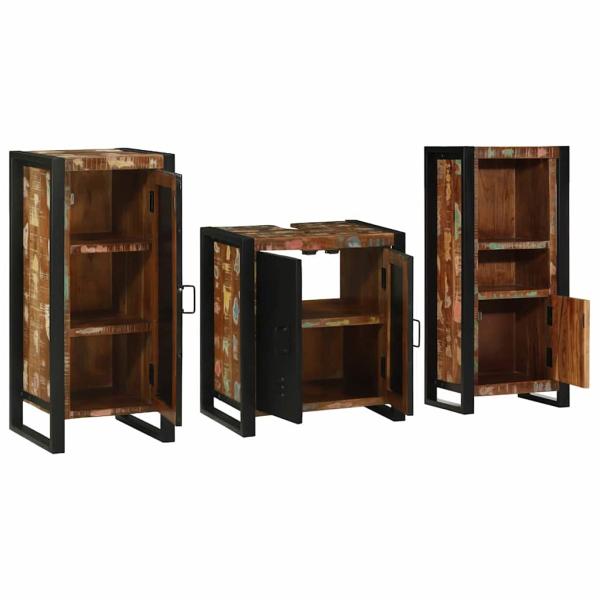 Badezimmermöbel Set 3 pcs Mehrfarbig Massives recyceltes Holz