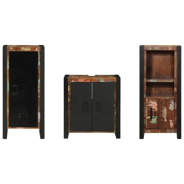 Badezimmermöbel Set 3 pcs Mehrfarbig Massives recyceltes Holz