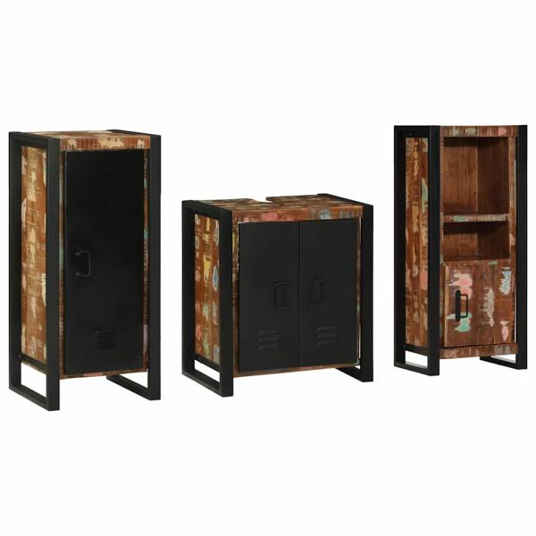 Badezimmermöbel Set 3 pcs Mehrfarbig Massives recyceltes Holz