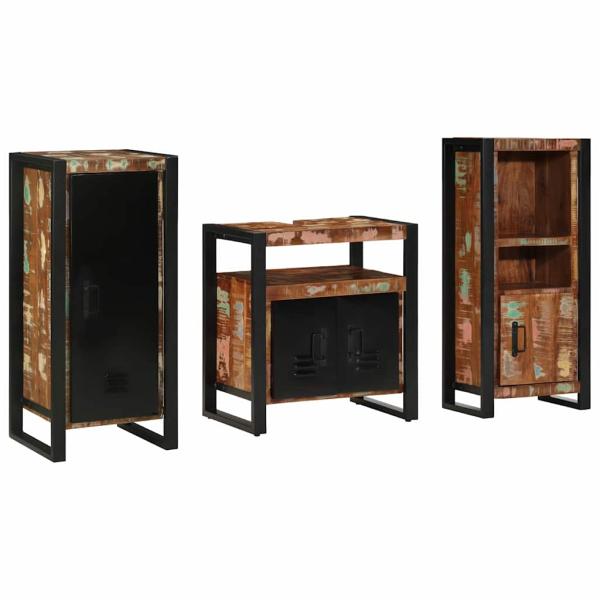 Badezimmermöbel Set 3 pcs Mehrfarbig Massives recyceltes Holz