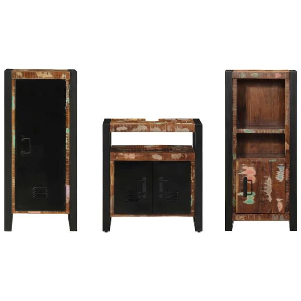 Badezimmermöbel Set 3 pcs Mehrfarbig Massives recyceltes Holz