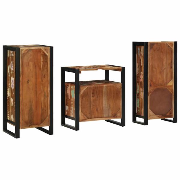 Badezimmermöbel Set 3 pcs Mehrfarbig Massives recyceltes Holz