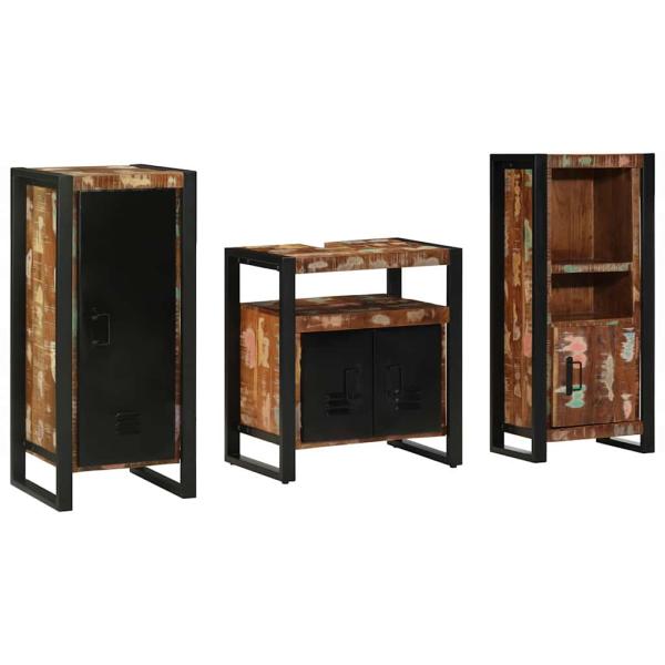 Badezimmermöbel Set 3 pcs Mehrfarbig Massives recyceltes Holz