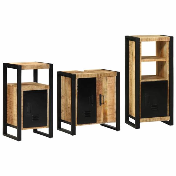 ARDEBO.de - Badezimmermöbel Set mit Regal 3 pcs Braun Massives Mango-Holz