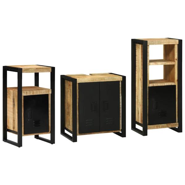 ARDEBO.de - Badezimmermöbel Set mit Regal 3 pcs Braun Massives Mango-Holz