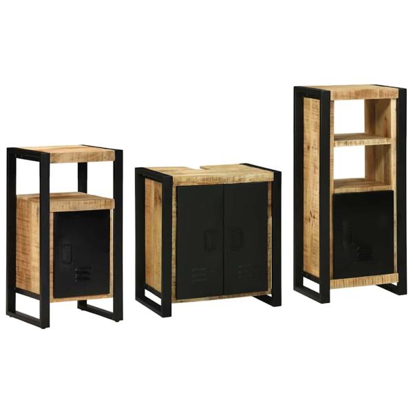 Badezimmermöbel Set mit Regal 3 pcs Braun Massives Mango-Holz