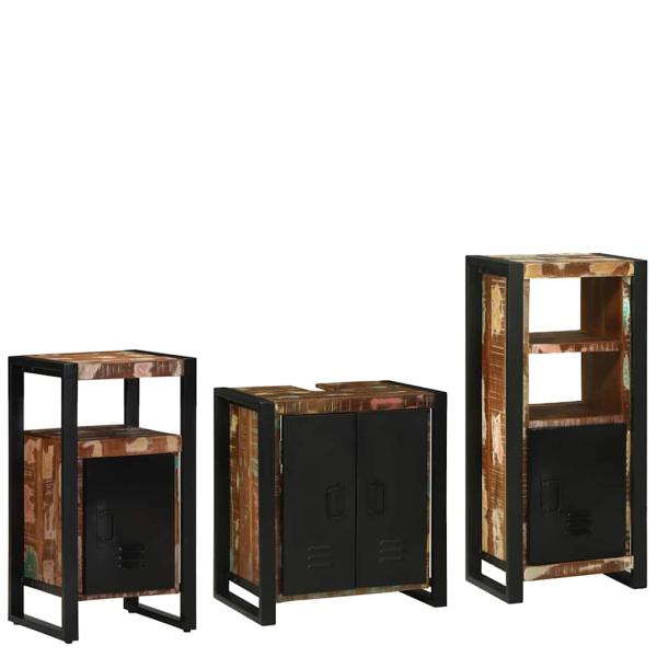 Badezimmermöbel Set 3 pcs Mehrfarbig Massives recyceltes Holz