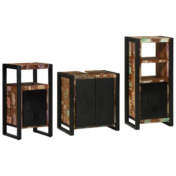 Badezimmermöbel Set 3 pcs Mehrfarbig Massives recyceltes Holz