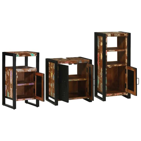 Badezimmermöbel Set 3 pcs Mehrfarbig Massives recyceltes Holz