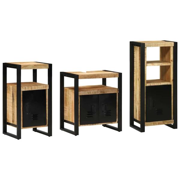 Badezimmermöbel Set mit Regal 3 pcs Braun Massives Mango-Holz