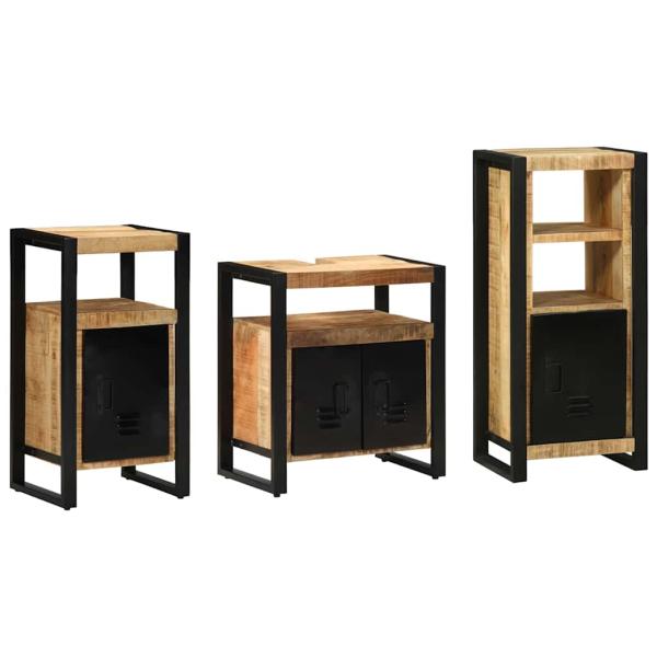 Badezimmermöbel Set mit Regal 3 pcs Braun Massives Mango-Holz