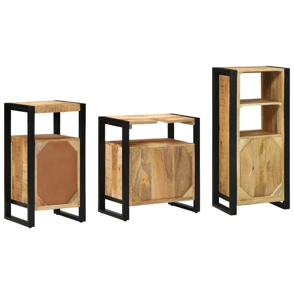 Badezimmermöbel Set mit Regal 3 pcs Braun Massives Mango-Holz