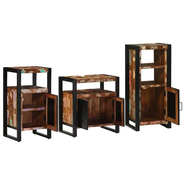 Badezimmermöbel Set 3 pcs Mehrfarbig Massives recyceltes Holz