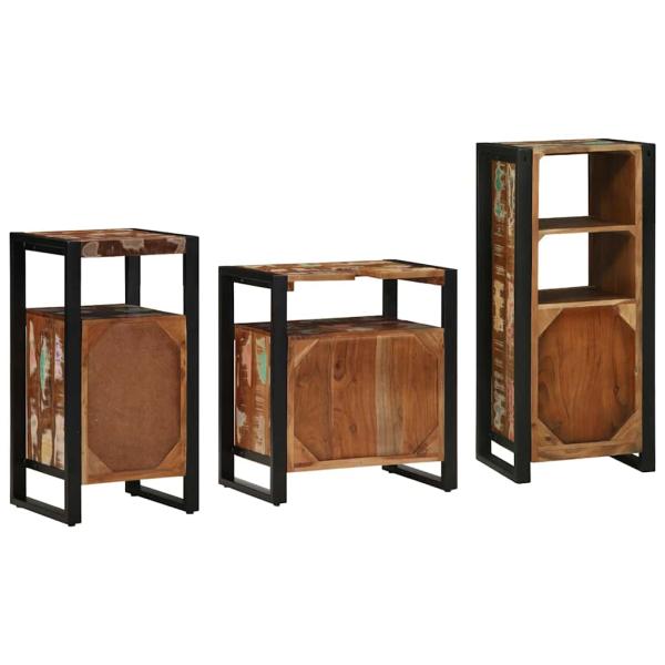 Badezimmermöbel Set 3 pcs Mehrfarbig Massives recyceltes Holz
