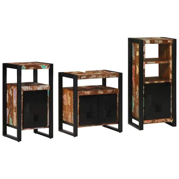 Badezimmermöbel Set 3 pcs Mehrfarbig Massives recyceltes Holz