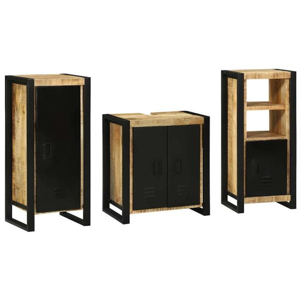 ARDEBO.de - Badezimmermöbel Set mit Regal 3 pcs Braun Massives Mango-Holz