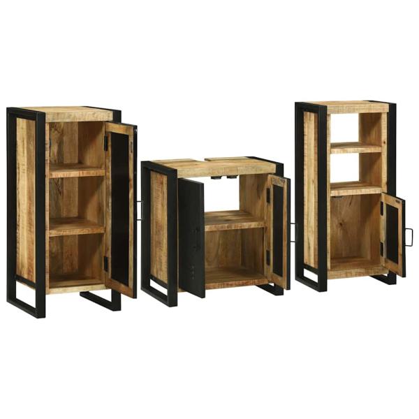 Badezimmermöbel Set mit Regal 3 pcs Braun Massives Mango-Holz