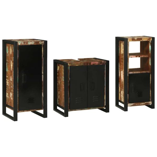 Badezimmermöbel Set 3 pcs Mehrfarbig Massives recyceltes Holz