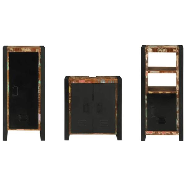 Badezimmermöbel Set 3 pcs Mehrfarbig Massives recyceltes Holz