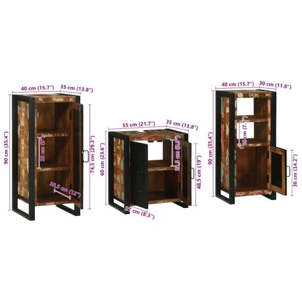 Badezimmermöbel Set 3 pcs Mehrfarbig Massives recyceltes Holz