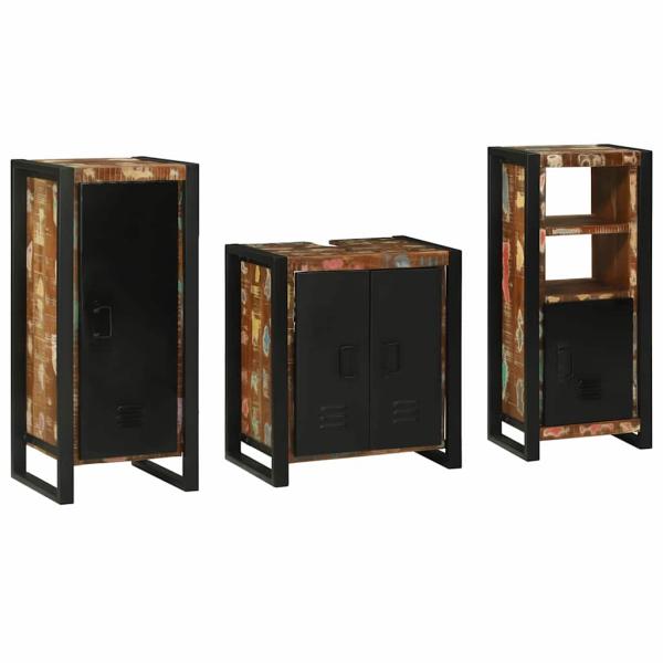 Badezimmermöbel Set 3 pcs Mehrfarbig Massives recyceltes Holz