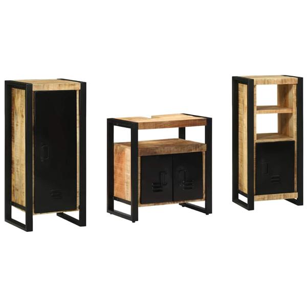 ARDEBO.de - Badezimmermöbel Set mit Regal 3 pcs Braun Massives Mango-Holz