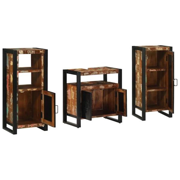 Badezimmermöbel Set 3 pcs Mehrfarbig Massives recyceltes Holz