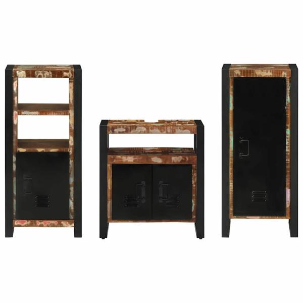 Badezimmermöbel Set 3 pcs Mehrfarbig Massives recyceltes Holz