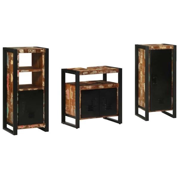 Badezimmermöbel Set 3 pcs Mehrfarbig Massives recyceltes Holz