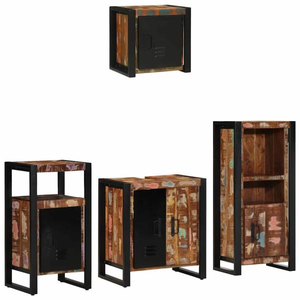 Badezimmermöbel Set 4 pcs Mehrfarbig Massives recyceltes Holz