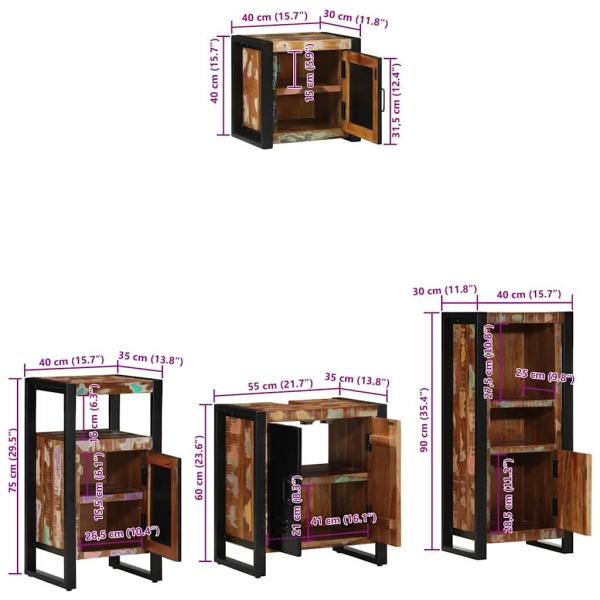 Badezimmermöbel Set 4 pcs Mehrfarbig Massives recyceltes Holz