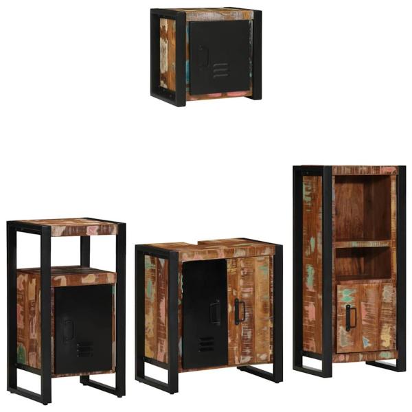 Badezimmermöbel Set 4 pcs Mehrfarbig Massives recyceltes Holz
